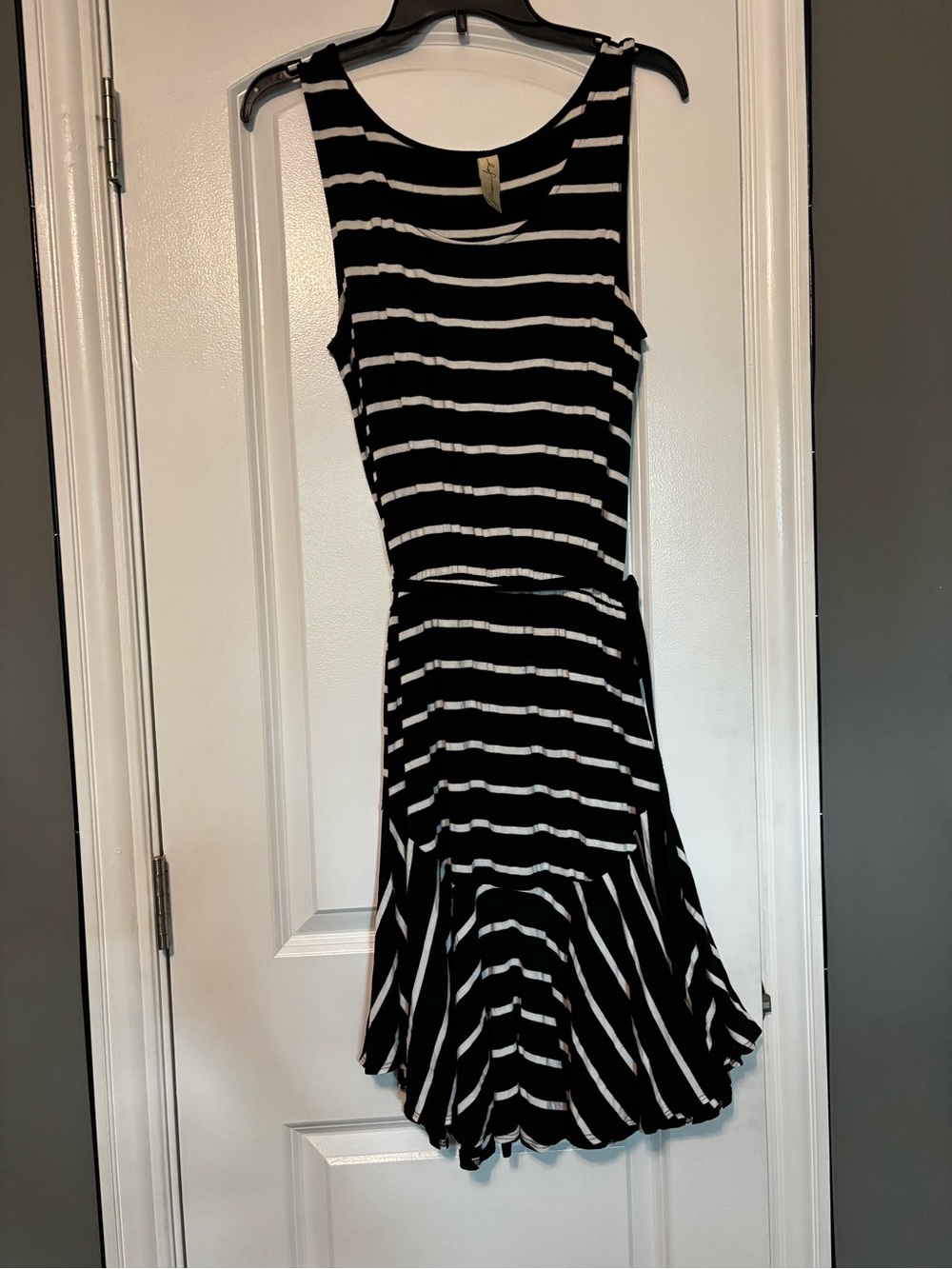 Allison Joy Black and White Striped Sleeveless Dress Medium